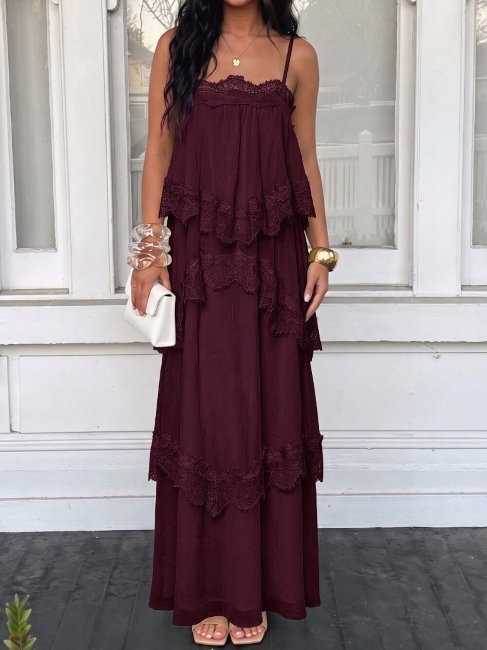 Purple Party Women's Lace Patchwork Casual Spaghetti Strap Dress - Picture 5 of 9